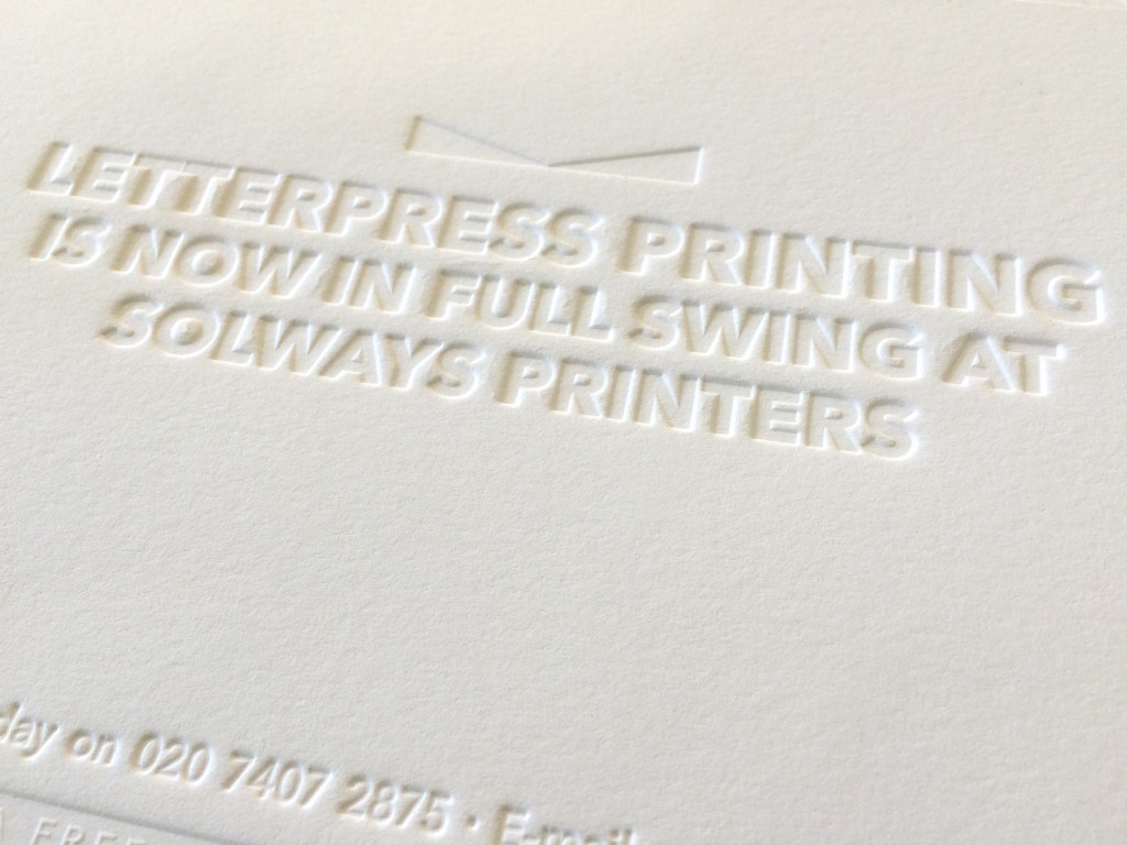 Amazing letterpress debossing at Solways Printers Quality printing london