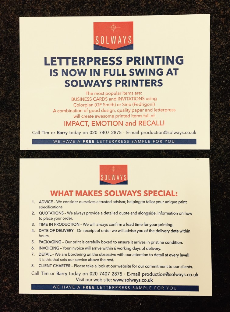 Letterpress at Solways at Solways quality printing London